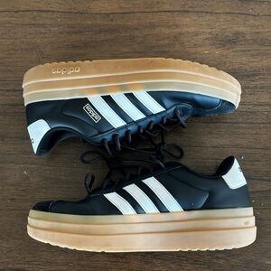 Adidas Black and White Sneakers with Tan Sole